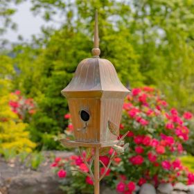 Copper Metal Garden Birdhouse With Stake & Pole