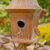 Copper Metal Garden Birdhouse With Stake & Pole