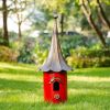 Red Metal Birdhouse With Copper Bronze Finish