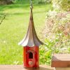 Red Metal Birdhouse With Copper Bronze Finish