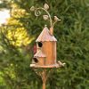 Iron Copper Metal Birdhouse With Pole & Stake