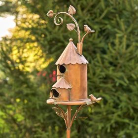 Iron Copper Metal Birdhouse With Pole & Stake