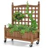 Mobile Fir Wood Raised Garden Bed With Trellis