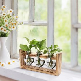 1Pc Plant Terrarium Propagation Station With 3 Heart Shaped Vases Wooden Stand Desktop Air Planter Bulb Glass Vase For Hydroponics Home Office Decor G