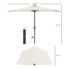 Outsunny Half Outdoor Patio Umbrella,  Small Vented Half Patio Umbrella With Crank 8 Ribs For Balcony Porch Garden Deck Poolside, Cream White