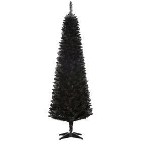 6' Artificial Pencil Christmas Tree, Slim Xmas Tree with 390 Realistic Branch Tips and Plastic Stand, Black