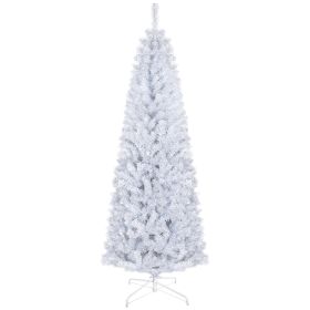 HOMCOM 6ft Pencil Christmas Tree, Unlit Artificial Christmas Tree Slim Douglas Fir Xmas Tree With Realistic Branches, Halloween Tree With 618 Tips, Wh