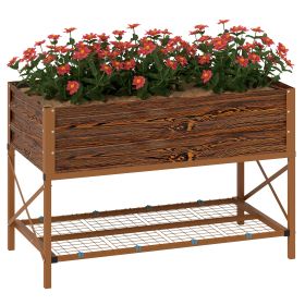 Galvanized Raised Garden Bed, Metal Planter Box with Legs, Storage Shelf and Bed Liner, Dark Brown
