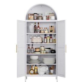 72.8inch H Metal Farmhouse Arched Cabinet With 4 Adjustable Shelves,Kitchen Arched Pantry Cabinet With 2 Doors For Home,White, Assemble Required