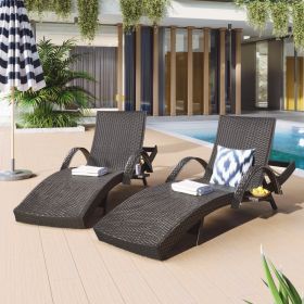 K&K 80   Outdoor Wicker Chaise Lounge Chairs Set Of 2, Patio Rattan Reclining Chair Pull-out Side Table W   5 - Level Adjustable Backrest Ergonomic Wa