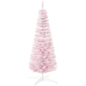 5' Decorated Christmas Tree Snow Flocked Artificial Christmas Tree with Pencil Shape, Realistic Branches, Pink