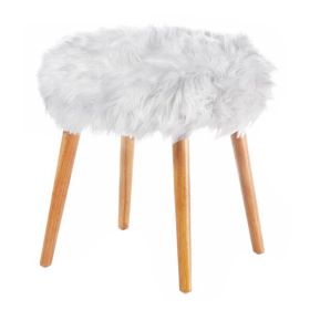 Accent Plus Faux Fur Stool with Wood Legs - White