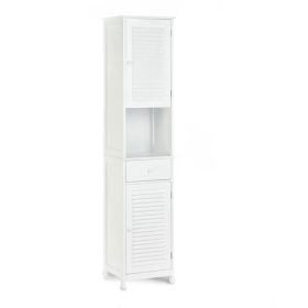 Accent Plus White Slatted Tall Slim Storage Cabinet