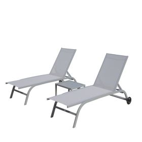 Chaise Lounge Outdoor Set Of 3, Lounge Chairs For Outside With Wheels, Outdoor Lounge Chairs With 5 Adjustable Position, Pool Lounge Chairs For Patio,