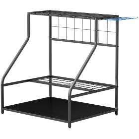 3-Tier Yard Tool Storage Rack, Garden Tool Organizer with Hooks for Long-Handled, Broom, Shovel, Blue