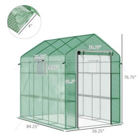 Walk-in Greenhouse For Outdoors With Mesh Door And Windows, 18 Shelf Hot House With Trellis, Plant Labels, UV Protective For Growing Flowers, Herbs, V
