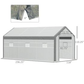 Walk-in Greenhouse, Outdoor Garden Warm Hot House With 6 Roll-up Windows, 2 Zippered Doors And Weather Cover, White