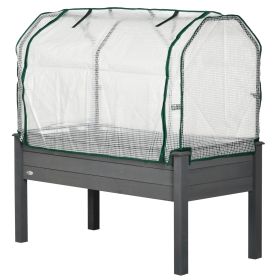 Raised Garden Bed with PE Greenhouse Cover Outdoor Planter Box for Herbs and Vegetables, 48 x 22 x 46 inch, Dark Gray