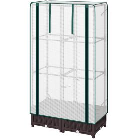 Garden Bed with Trellis, Outdoor Plant Box with PE Cover, Drainage Holes and Zipper Door, 31.5" x 15.7" x 48.8", Brown