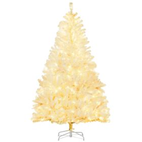6' Prelit Artificial White Christmas Trees Home Decor, with Warm White LED Lights, Auto Open, Steel Base