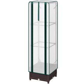 Garden Bed with Trellis, Outdoor Plant Box with PE Cover, Drainage Holes and Zipper Door, 15.7" x 15.7" x 48.8", Brown