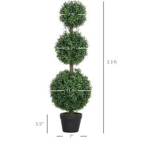 Set Of 2 Artificial Ball Boxwood Topiary Trees, Fake Plants In Pot For Indoor Outdoor Living Room Green