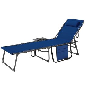 Folding Outdoor Tanning Chair With 5-Level Recline, Side Table & Pillow