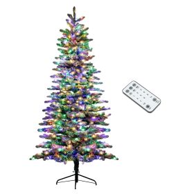 HOMCOM 7.5 Ft Pre-Lit Mountain Pine Artificial Christmas Tree, Snow Flocked Christmas Tree, Hinged Xmas Tree With 500 LED Lights And 1264 Branch Tips