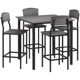 5-Piece Counter Height Bar Table with Space-Saving Design, Square Kitchen Table and Chairs Set with Footrest, Metal Legs, Industrial Dining Table Set