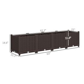 Plastic Raised Garden Bed, 5 X 1 X 1 Ft Outdoor Flower Box With Drainage Holes For Vegetables, Herbs, Brown