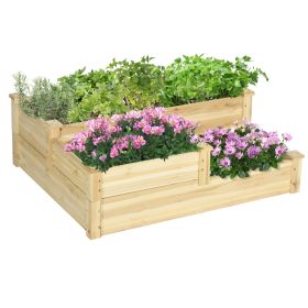3 Tier Raised Flower Bed Outdoor Planter Box Wooden Garden Bed, Open Bottom for Plants, 42.5"x34.75"x14.25", Natural