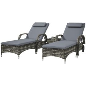 2-Piece Gray Wicker Chaise Lounge Set With Table, Wheels & Adjustable Backrest