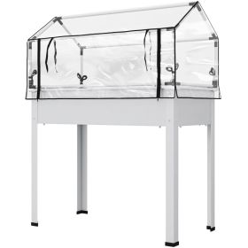 Elevated Garden Box With Greenhouse Cover, Raised Garden Bed With Legs And Drainage Hole For Vegetables, White