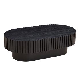 43.70 Inch Modern Handcraft Drum Coffee Table Oval Coffee Table For Living Room,Small Wooden Coffee Table With Sturdy Pedestal For Office,Black