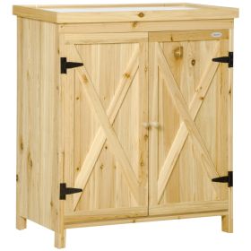Outdoor Storage Cabinet With 2 Shelves & Galvanized Countertop – Natural Finish