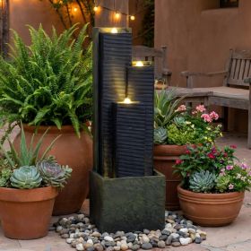 39inch H Outdoor Water Fountain Modern Cascading Freestanding Fountain With LED Lights For Garden Patio Porch Lawn Decor