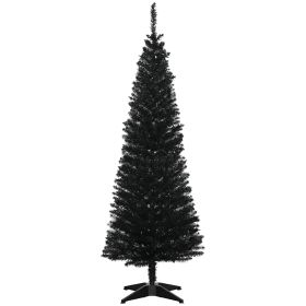 5' Artificial Pencil Christmas Tree, Slim Xmas Tree with 294 Realistic Branch Tips and Plastic Stand, Black
