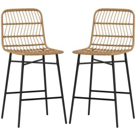 Rattan Counter Bar Stools Set of 2, 26" Counter Height Barstools with Back, Bar Chairs for Kitchen Island, Brown