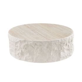 35.43''Fiberglass Round Center Coffee Table For Living Room Vintage Table,Imitation Stone Table Front Of The Sofa,Modern Design Coffee Table For Offic