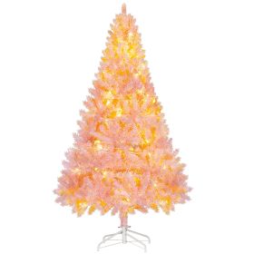 6 FT Tall PreLit Artificial Christmas Tree with Realistic Branches, 250 Warm White LED Lights and 1000 Tips, Pink