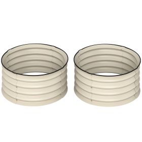 Set of 2 Raised Garden Bed, Metal Planter Box with Safety Edging, Easy-to-assemble Stock Tank, Cream
