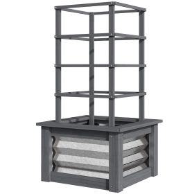 Wooden Raised Garden Bed with Trellis, Galvanized Planter Box Elevated Garden Bed for Garden, Patio, Gray