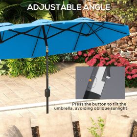 Double-sided Patio Umbrella, 9.5 Outdoor Umbrella With Push Button Tilt And Crank, 3 Air Vents And 12 Ribs, Cyan Blue
