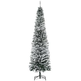 HOMCOM 7.5' Tall Unlit Snow-Flocked Slim Artificial Christmas Tree With Realistic Branches And 738 Tips