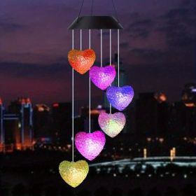 Heart-Shaped Wind Chimes With Color-Changing LED Solar Lights For Garden Décor