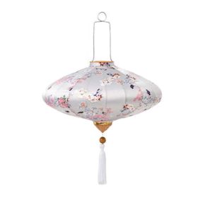 12" Chinese Cloth Lantern Traditional Festival Lampshade UFO Shaped Decorative Hanging Paper Lantern, Grey Butterfly Floral