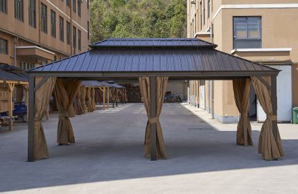 Aluminum Patio Hardtop Gazebo With Side Curtains