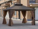 12' X 12' Hardtop Galvanized Steel Gazebo With Netting & Curtains