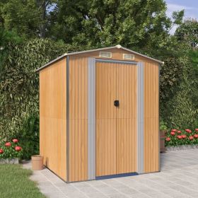 Light Brown Garden Shed 75.6"x 75.2"x 87.8" Made From Galvanized Steel