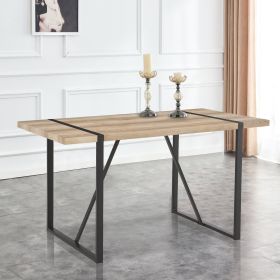 Rustic Industrial Rectangular Wood Dining Table For 4-6 Person; With 1.5" Thick Engineered Wood Tabletop and Black Metal Legs; Writing Desk For Kitche